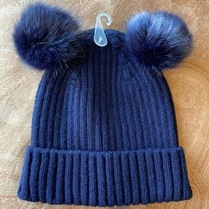 Toddler Girls Crewcuts Navy Blue Ribbed  Knit Beanie Hat size XS-S